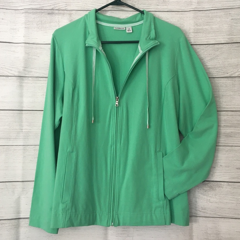 Croft & Barrow Zip Jacket Green 1X Stretch Jersey